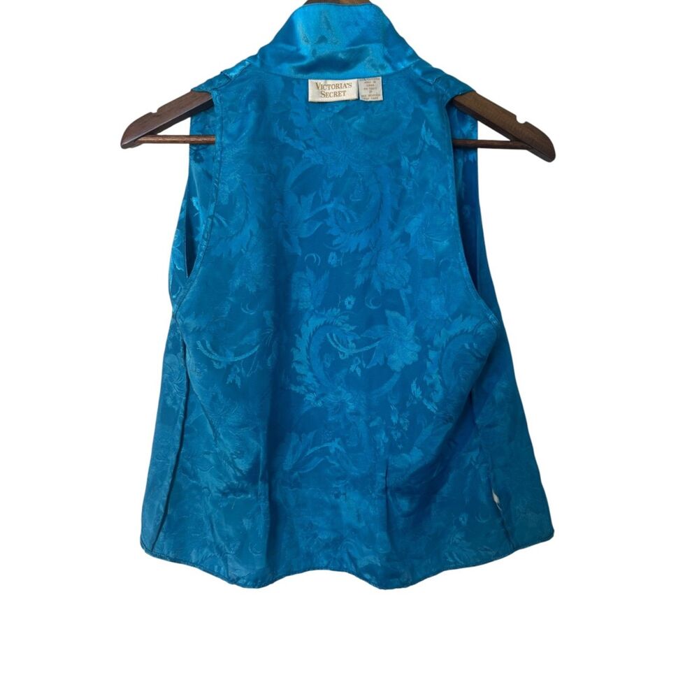 Vintage Victorias Secret Gold Label Top Size XS P Teal Blue Satin Floral Jacquar - Picture 10 of 15